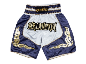 Custom Boxing Shorts : KNBXCUST-2043-White-Navy